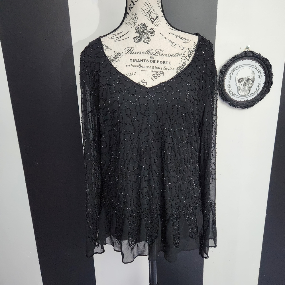 J Kara Black Beaded Blouse